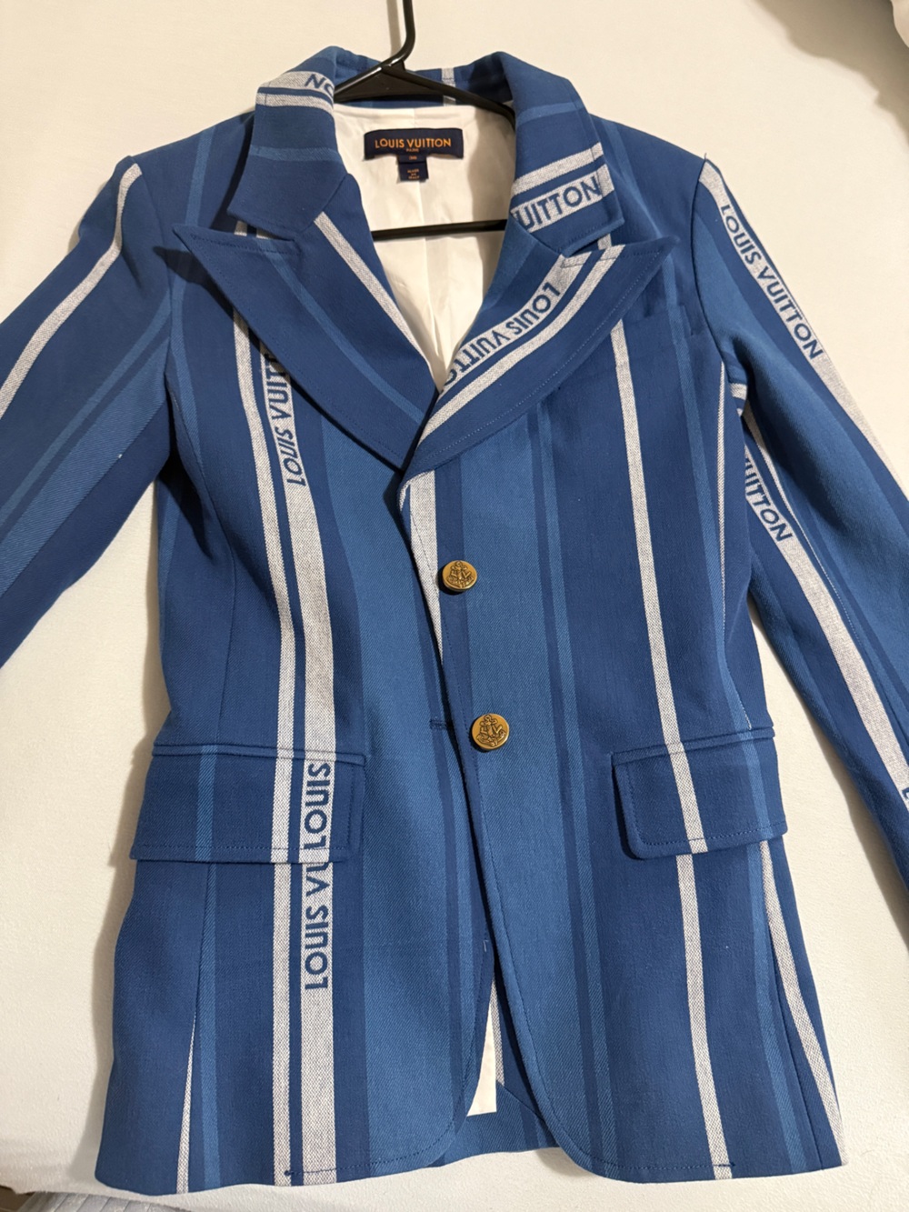 Louis Vuitton Blue and White Striped Blazer with Gold Buttons